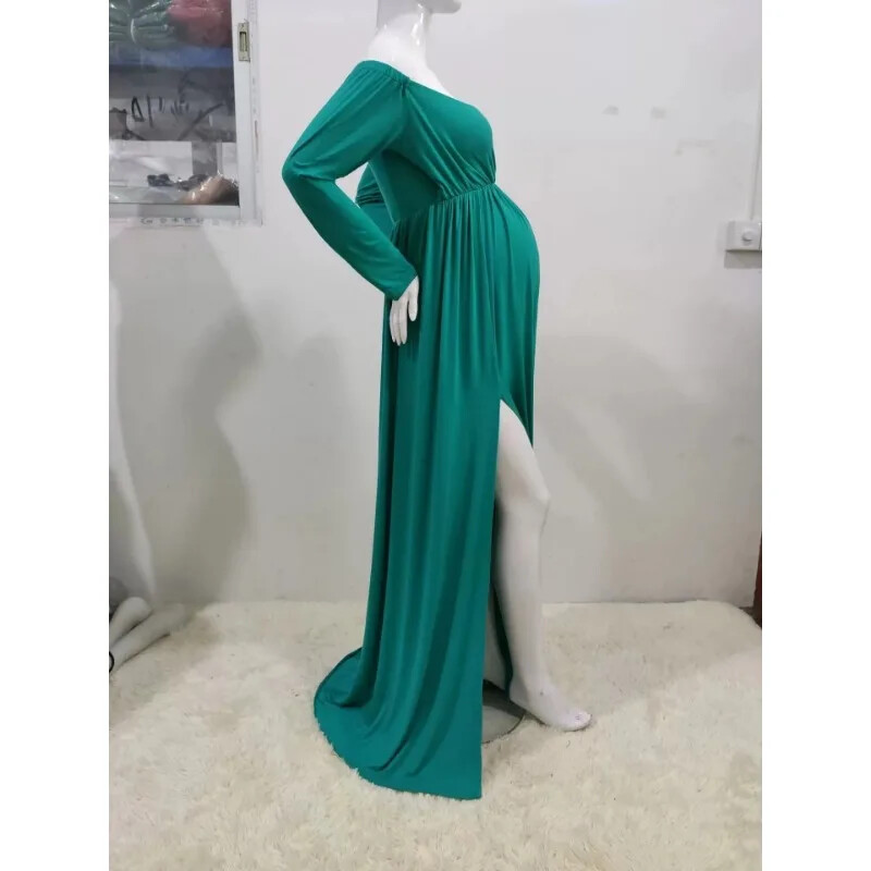 Priekšpuse bez pleciem, sadalīta ar garām piedurknēm grūtnieču kleita grūtnieču kleita grūtniecēm, liela izmēra kleita fotosesijas fotografēšanai, rekvizīti Grūtnieču apģērbi