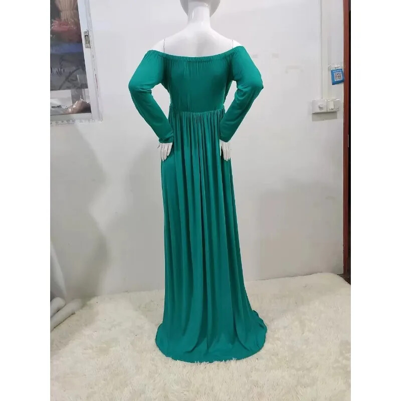 Priekšpuse bez pleciem, sadalīta ar garām piedurknēm grūtnieču kleita grūtnieču kleita grūtniecēm, liela izmēra kleita fotosesijas fotografēšanai, rekvizīti Grūtnieču apģērbi