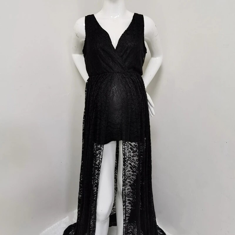 Rochii lungi de maternitate din dantelă pentru ședințe foto Rochie de sarcină fantezică sexy pentru femei însărcinate în fața despicată Rochie maxi pentru fotografie Prop Nou