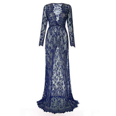 Szexi, mély V-nyakú kismama ruhák fotózáshoz Maxi ruha, elöl osztott női terhes fotózás kellékek hosszú női ruha