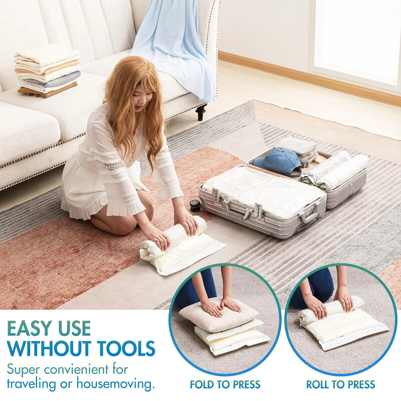 TAILI Geantă de depozitare în vid de călătorie Geantă de compresie în vid Saci roll-up reutilizabile Geantă de economisire pentru haine Bagaje pentru împachetat valize