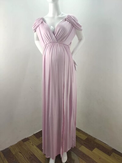 Μακρύ φόρεμα για έγκυες γυναίκες για σέξι φόρεμα εγκυμοσύνης σε σχιστό μπροστινό μέρος Φορέματα εγκυμοσύνης Baby showers