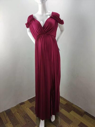 Μακρύ φόρεμα για έγκυες γυναίκες για σέξι φόρεμα εγκυμοσύνης σε σχιστό μπροστινό μέρος Φορέματα εγκυμοσύνης Baby showers