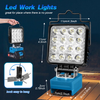 Ασύρματο φως εργασίας LED 24W/48W για Makita Brightness Επαναφορτιζόμενα φώτα νύχτας Flood Φωτιστικά εξωτερικού χώρου για χώρο εργασίας έκτακτης ανάγκης