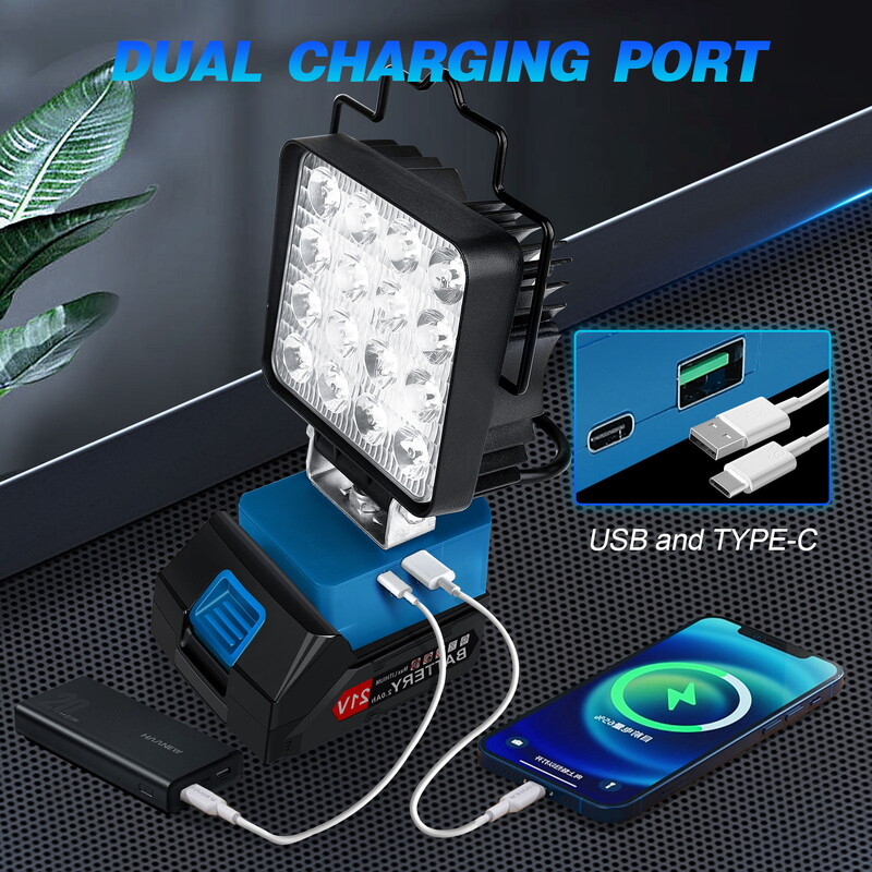 24 W/48 W bezvadu LED darba gaisma Makita Spilgtuma uzlādējama plūdu nakts apgaismojuma āra kempinga lampa avārijas darba vietai