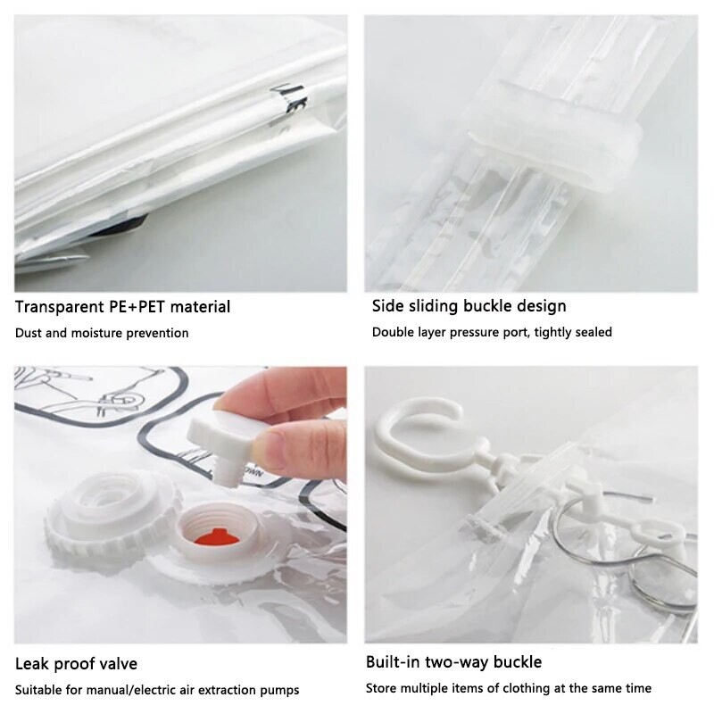 Piekaramie caurspīdīgi vakuuma uzglabāšanas maisiņi Saspiests drēbju skapis Uzglabāšanas organizatora soma apģērbam Mētelis dūnu jakas Putekļu aizsargs