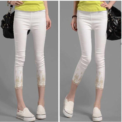 Női leggings vékony pamut 3/4 Capri magas derékú haskontroll embodiary csipke rövid lábszár nagy méret 7XL 6XL 5XL XS fehér fekete