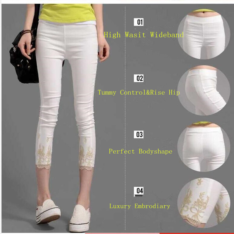 Női leggings vékony pamut 3/4 Capri magas derékú haskontroll embodiary csipke rövid lábszár nagy méret 7XL 6XL 5XL XS fehér fekete