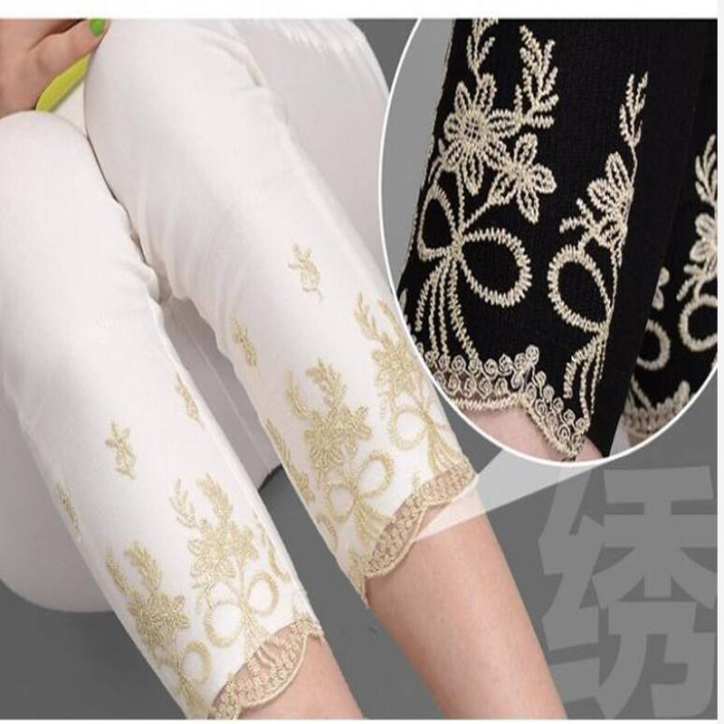 Női leggings vékony pamut 3/4 Capri magas derékú haskontroll embodiary csipke rövid lábszár nagy méret 7XL 6XL 5XL XS fehér fekete