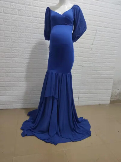 Rochie de maternitate pentru ședință foto femei sexy cu umeri șifon șifon mâneci lungi sirenă sarcină rochie maxi rochie accesorii fotografice