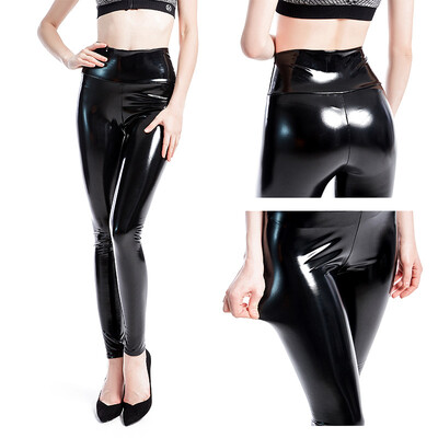 Jambiere elastice înalte din cauciuc cu oglindă de stil nou, pantaloni sexy de talie înaltă din piele strălucitoare din latex, pantaloni de damă de mărime mare