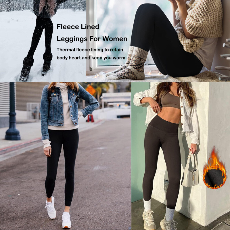 VITALINOVO legingi ar flīsa oderi sievietēm ar augstu vidukli, siltas ziemas jogas bikses sievietēm, melni legingi