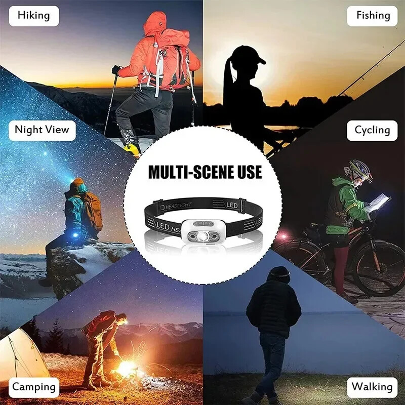 Lanternă cu LED reîncărcabilă prin USB, 3 moduri, mini portabil, senzor de mișcare a corpului, lanternă pentru camping, pescuit, lampă, lumină în aer liber