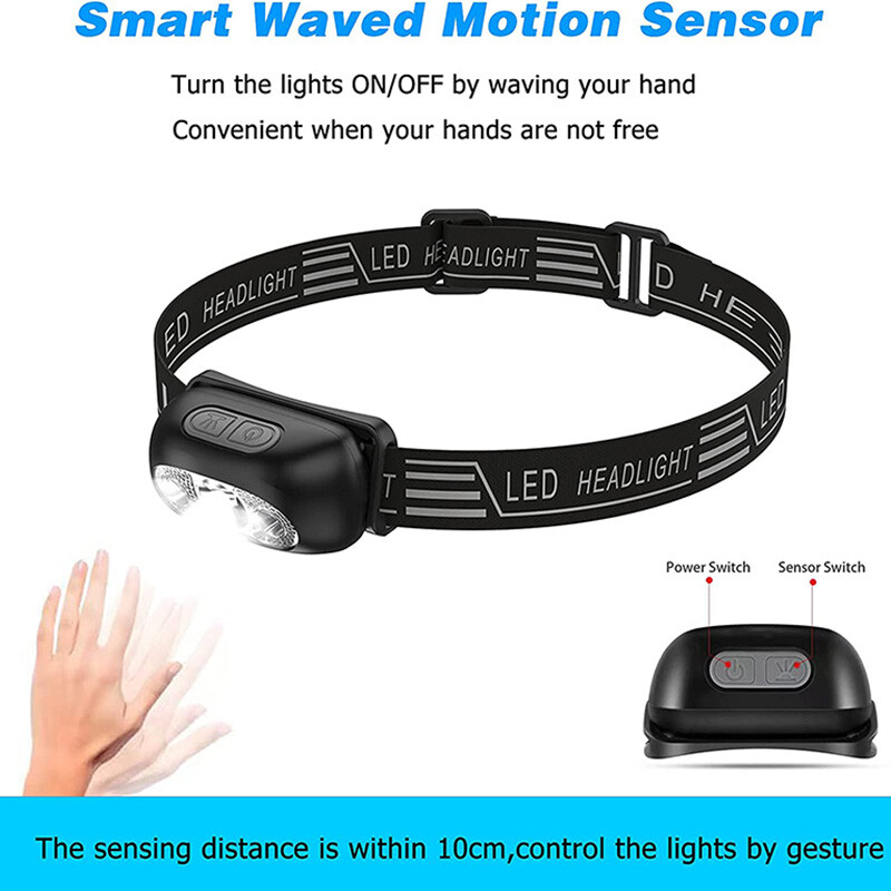 LED jutiklio priekinis žibintas vandeniui atsparus darbinis žibintas USB įkraunamas priekinis žibintas, ypač ryškus žibintuvėlis, skirtas lauko bėgimo žvejybai