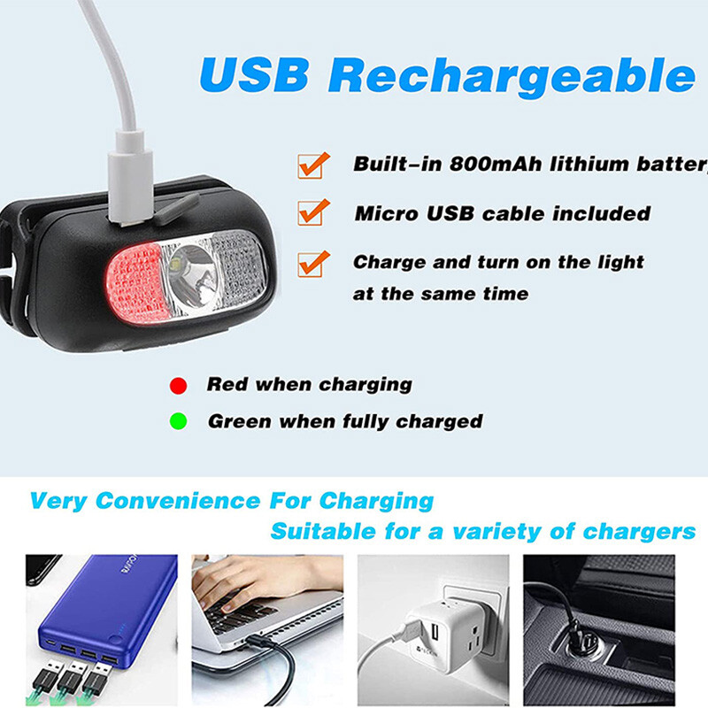 LED jutiklio priekinis žibintas vandeniui atsparus darbinis žibintas USB įkraunamas priekinis žibintas, ypač ryškus žibintuvėlis, skirtas lauko bėgimo žvejybai