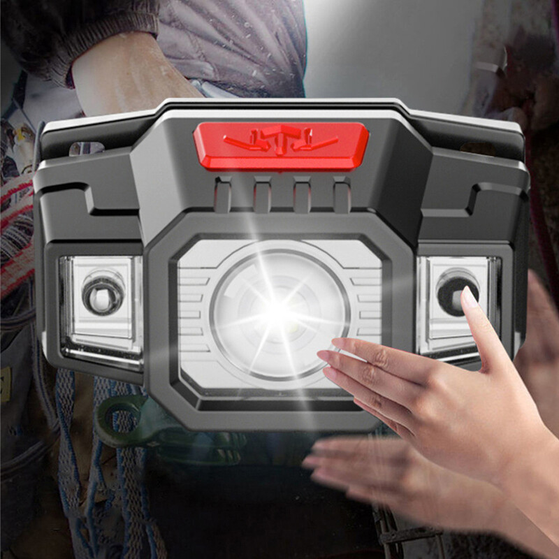 USB uzlādējami priekšējie lukturi Indukcijas priekšējais lukturis COB LED galvas spuldze iebūvēta akumulatora lukturītis daudzfunkciju makšķerēšanas galvas lāpas