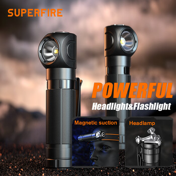 SUPERFIRE TH03 Високомощен LED челник USB C Акумулаторна мини 16340 EDC фенерче с ъглова глава с магнитна опашка Работен фар