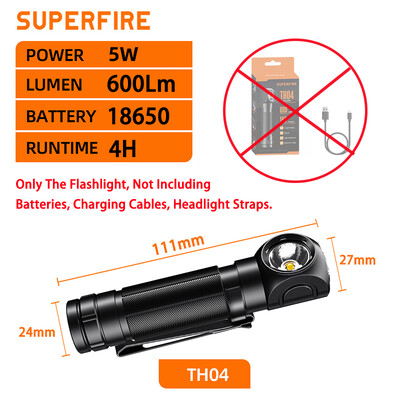SUPERFIRE TH03 lieljaudas LED priekšējais lukturis USB C uzlādējams Mini 16340 EDC leņķveida galvas lukturītis ar magnētu aizmugurējo darba priekšējo lukturi