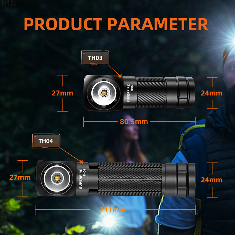 SUPERFIRE TH03 lieljaudas LED priekšējais lukturis USB C uzlādējams Mini 16340 EDC leņķveida galvas lukturītis ar magnētu aizmugurējo darba priekšējo lukturi