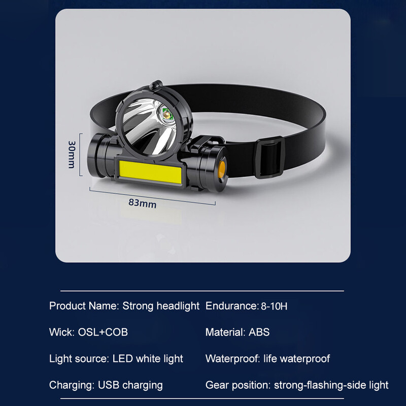 OSL COB Prednja svjetiljka Svjetiljka Radna svjetiljka 2 načina osvjetljenja USB punjiva prednja svjetiljka Planinarska svjetiljka za kampiranje Snažna prednja svjetiljka