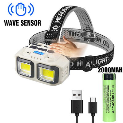 Galingas LED indukcinis priekinis žibintas, 4 apšvietimo režimai, C tipo įkraunamas galvos žibintas lauke, atsparus vandeniui, stovyklavimo priekinis žibintas