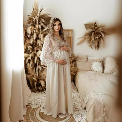 Dantela Fotografie Maternitate Recuzita Rochii maxi lungi Baby Shower Sarcina Sedinta foto Rochie de nunta din bumbac cu decolteu in V