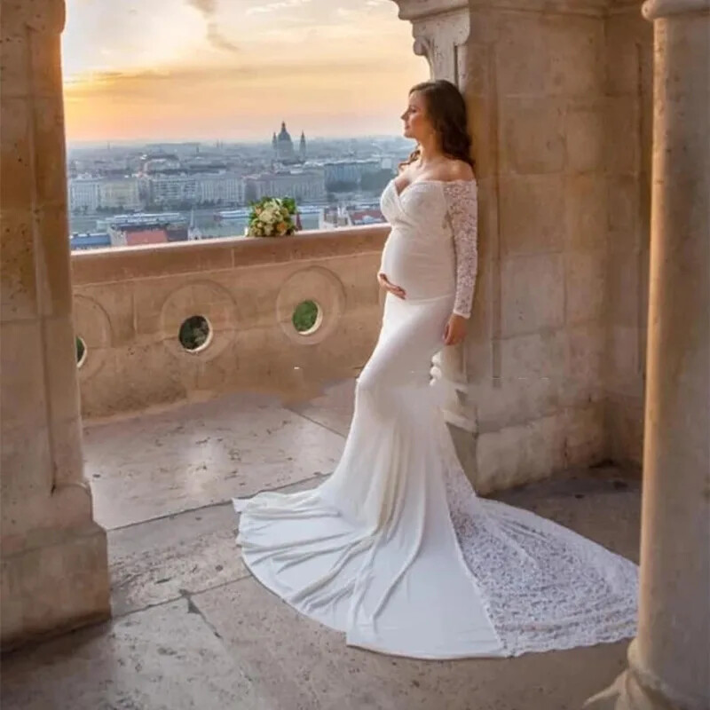 Haljina za trudnice Bijela crna haljina od čipke za trudnice Rekvizit za trudničke fotografije Duga haljina za trudničke fotografije Spavaćica za trudnice