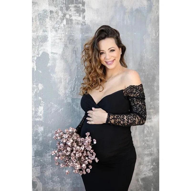 Haljina za trudnice Bijela crna haljina od čipke za trudnice Rekvizit za trudničke fotografije Duga haljina za trudničke fotografije Spavaćica za trudnice