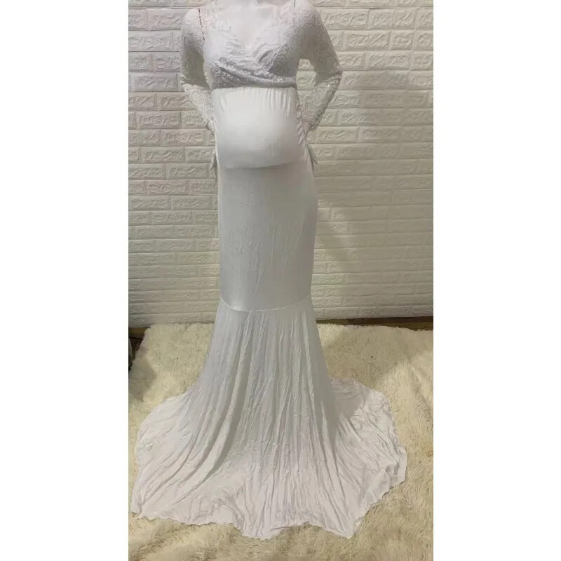 Haljina za trudnice Bijela crna haljina od čipke za trudnice Rekvizit za trudničke fotografije Duga haljina za trudničke fotografije Spavaćica za trudnice