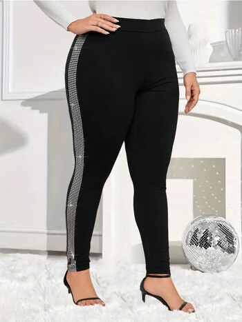 Дамски XL-5XL плюс размер Модни тесни клинове Bright Drill Slim Yoga Pants Ежедневни удобни клинове с висока талия