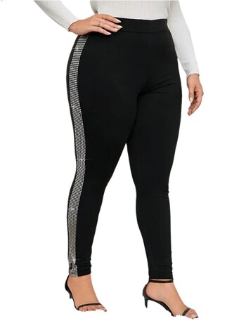 Дамски XL-5XL плюс размер Модни тесни клинове Bright Drill Slim Yoga Pants Ежедневни удобни клинове с висока талия