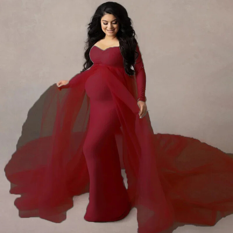 2023-as, hosszú ujjú kismama ruha nőknek Fényképezés Ruhák Elegáns Csipke terhes estélyi Maxi ruha Jelmez fotózás kellékek