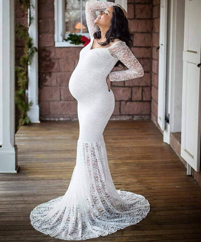 Hosszú ujjú kismama ruha Csipke ruha fotózás kellékek Ruha varrás hálós kismama ruha Fotózás ruha ruhák