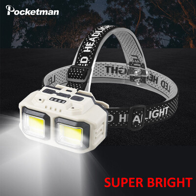 Мощен COB LED фар Тип-C USB акумулаторен фар Вградена батерия Захранван челник Лампа Водоустойчиво фенерче