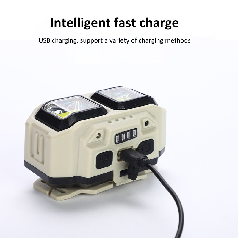 Jaudīgs COB LED C tipa priekšējais lukturis ar USB uzlādējamu priekšējo lukturi, iebūvēts ar baterijām darbināms galvas lukturis, ūdensnecaurlaidīgs galvas lukturis