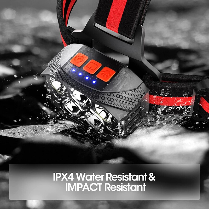 1500 lūmenu USB uzlādējams priekšējais lukturis, 7 režīmi kustības sensora galvas gaisma, ūdensnecaurlaidīgs priekšējais lukturis sporta kempinga pārnēsājams lukturis