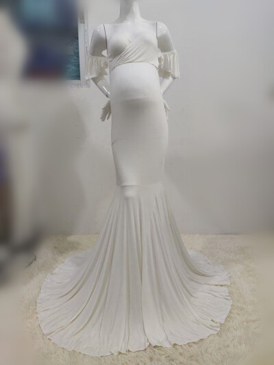 Váll nélküli kismama ruhák fényképezés hosszú terhességi ruha terhes fotózáshoz kellékek fodros női maxi kismama ruha