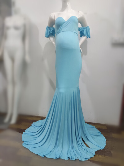 Váll nélküli kismama ruhák fényképezés hosszú terhességi ruha terhes fotózáshoz kellékek fodros női maxi kismama ruha