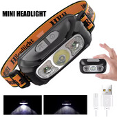 Mini LED priekšējais lukturis ar iebūvētu akumulatoru USB uzlādējams galvas lukturītis āra kempingam makšķerēšanas galvas lukturītis Prožektora lukturis