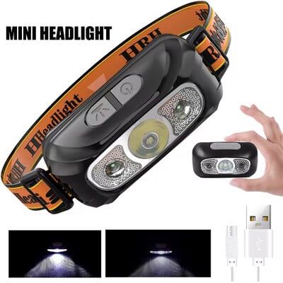 Mini far cu LED Baterie încorporată Lanternă cu cap reîncărcabilă prin USB Cap de pescuit pentru camping în aer liber Lanternă Proiector far