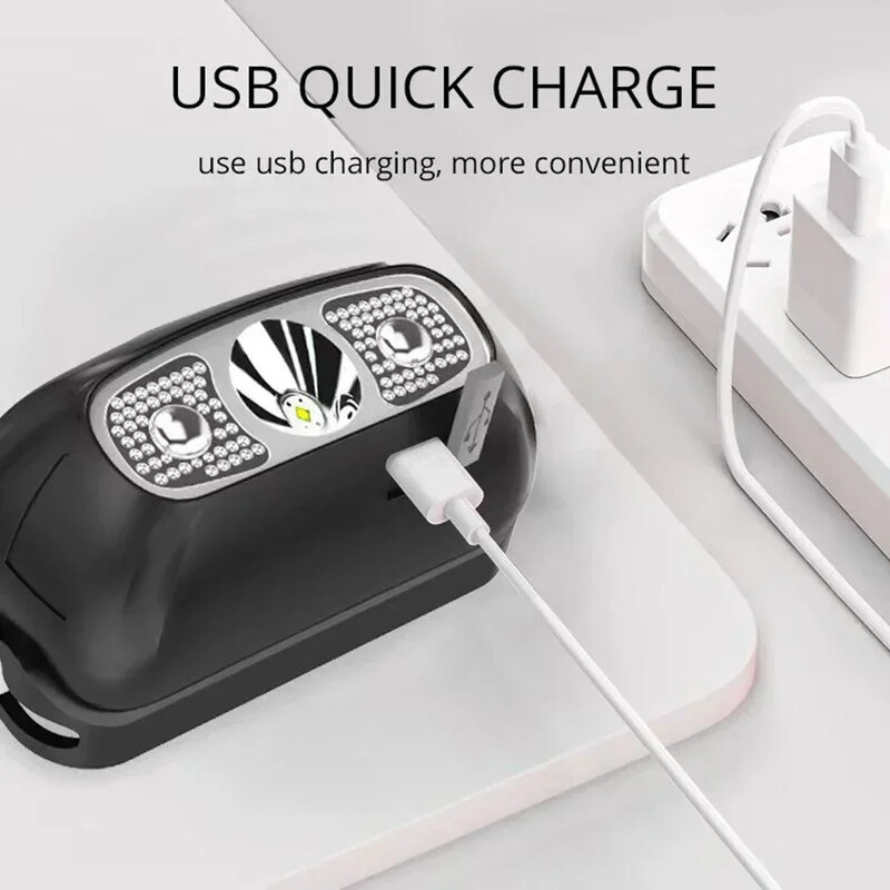 Mini LED prednja svjetiljka Ugrađena baterija USB punjiva naglavna svjetiljka Vanjska svjetiljka za kampiranje Ribarska glava Reflektor Prednje svjetlo