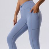 Jogas legingi kabatas sievietēm Fitness Skriešana ar augstu vidukli Slaidas Bikses Push Up Sports Legingi Sporta zāle Atlētisks Ātrs Sausais Treniņš Sievietēm