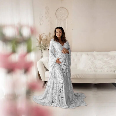 Elegantna trudnička haljina s podijeljenom prednjom stranom Maxi haljina za trudnice Rekvizit za fotografije Nove duge seksi trudničke haljine za fotografiranje Čipka