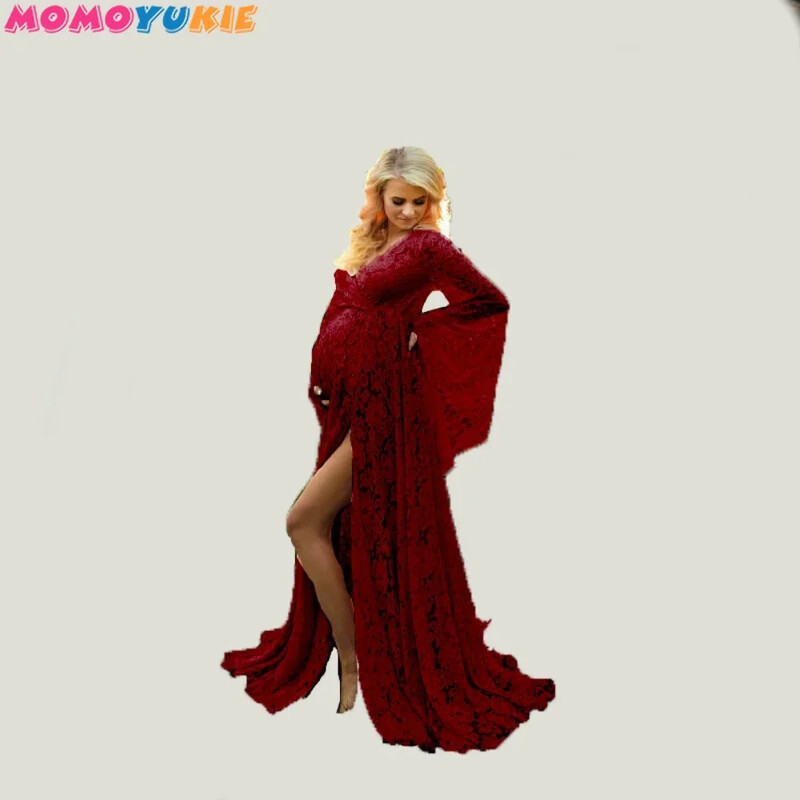 Elegantna trudnička haljina s podijeljenom prednjom stranom Maxi haljina za trudnice Rekvizit za fotografije Nove duge seksi trudničke haljine za fotografiranje Čipka