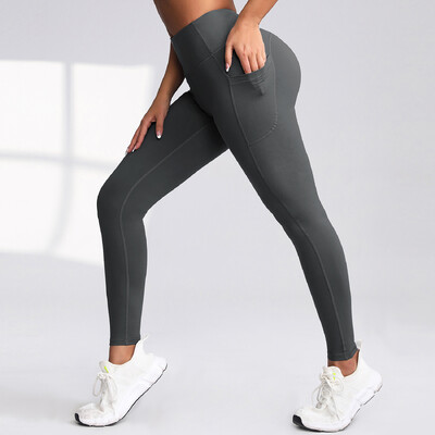 Sieviešu vienkrāsains izdilis ar augstu vidukli Push Up Jogas legingi Maskēšanās ikdienas ikdienas skriešanas treniņš Basic Fitness Sieviešu bikses Jauns