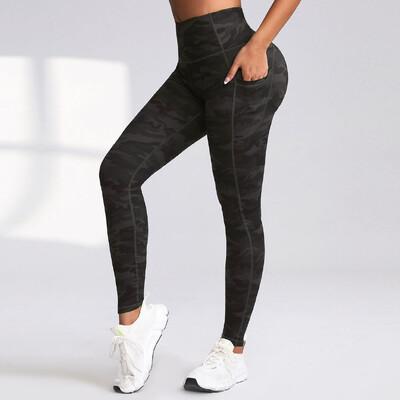 Sieviešu vienkrāsains izdilis ar augstu vidukli Push Up Jogas legingi Maskēšanās ikdienas ikdienas skriešanas treniņš Basic Fitness Sieviešu bikses Jauns