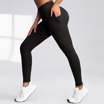 Sieviešu vienkrāsains izdilis ar augstu vidukli Push Up Jogas legingi Maskēšanās ikdienas ikdienas skriešanas treniņš Basic Fitness Sieviešu bikses Jauns
