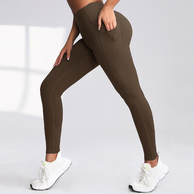 Sieviešu vienkrāsains izdilis ar augstu vidukli Push Up Jogas legingi Maskēšanās ikdienas ikdienas skriešanas treniņš Basic Fitness Sieviešu bikses Jauns