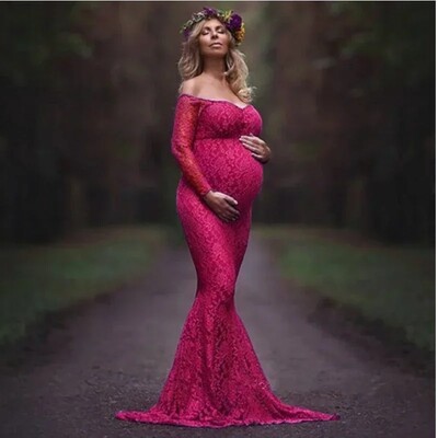 Maternitate Dantela Fotografie Recuzită Rochie lungă cu decolteu în V Rochii de sarcină Rochie maxi elegante pentru femei însărcinate pentru ședință foto