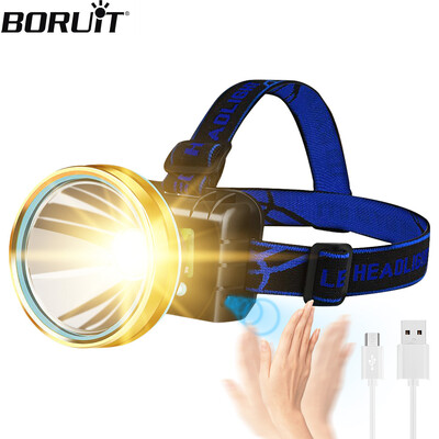 BORUiT LED индукционни фарове 1000LM 3-режимни USB акумулаторни силни светлинни фарове Водоустойчиво фенерче за къмпинг риболов